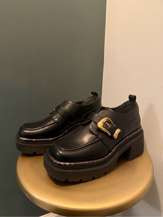 Circa NY Shoes - Black Chunky Loafer with Gold Buckle - Women's Shoes